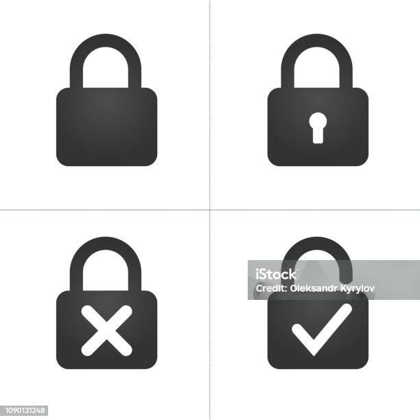 Lock Icons With Keyhole Cross And Checkmark Vector Illustration Isolated On White Background Stock Illustration - Download Image Now