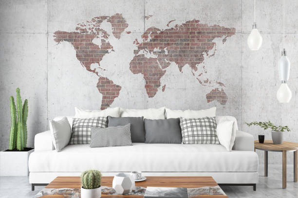istock Living Room with World Map 1090134498