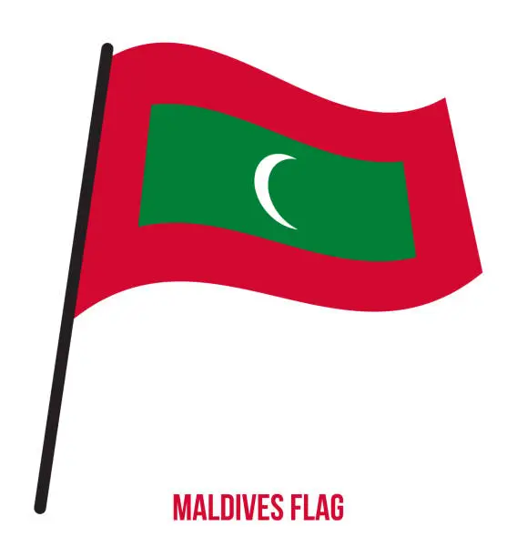 Vector illustration of Maldives Flag Waving Vector Illustration on White Background. Maldives National Flag