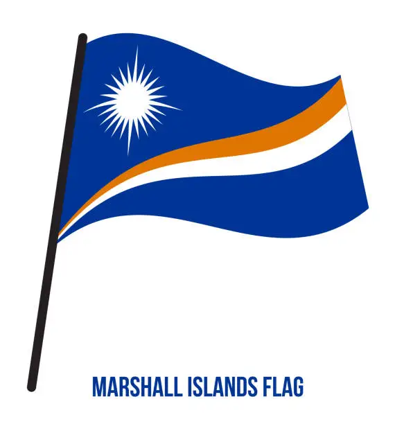 Vector illustration of Marshall Islands Flag Waving Vector Illustration on White Background. Marshall Islands National Flag.