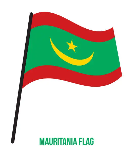Vector illustration of Mauritania Flag Waving Vector Illustration on White Background. Mauritania National Flag
