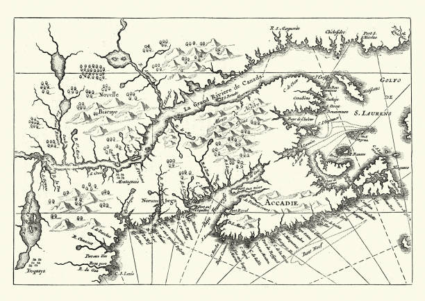 ilustrações de stock, clip art, desenhos animados e ícones de map of canada and nova scotia, 17th century - 17th century style