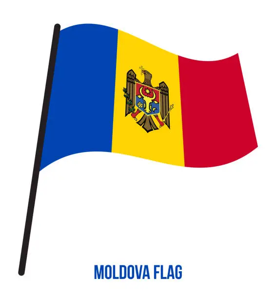 Vector illustration of Moldova Flag Waving Vector Illustration on White Background. Moldova National Flag