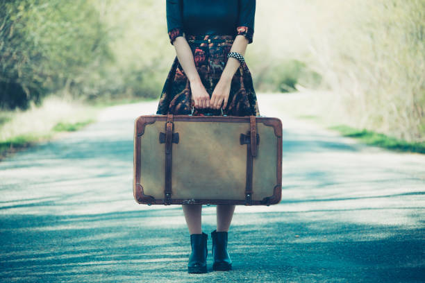 Woman photo traveling in the spring stock photo