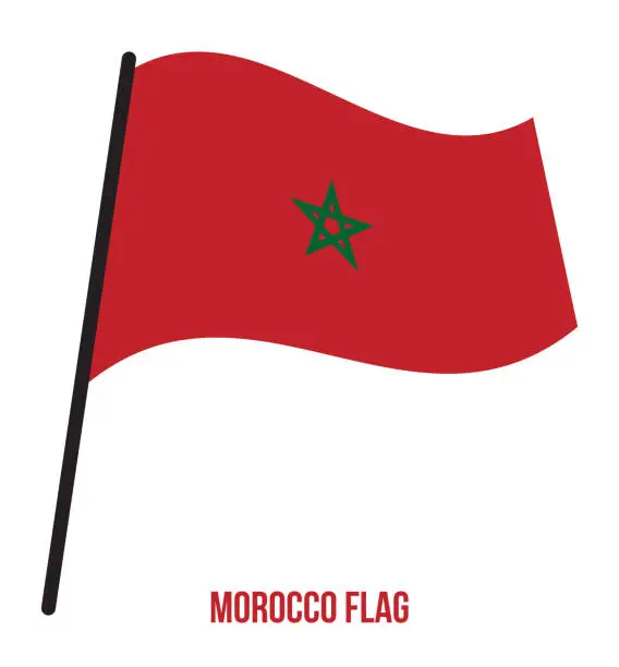 Vector illustration of Morocco Flag Waving Vector Illustration on White Background. Morocco National Flag