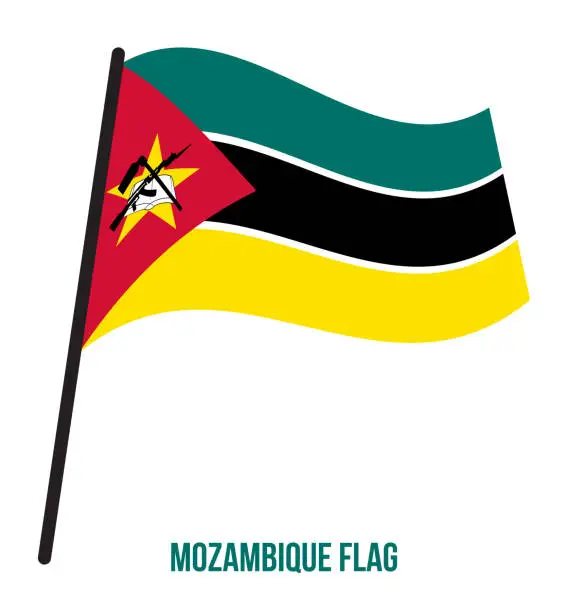 Vector illustration of Mozambique Flag Waving Vector Illustration on White Background. Mozambique National Flag