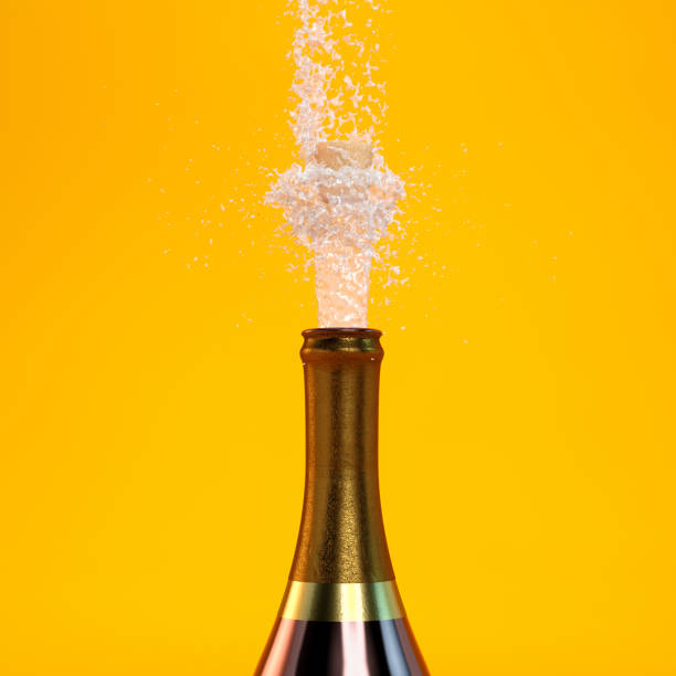 champagne pop splash - champagne cork foto e immagini stock