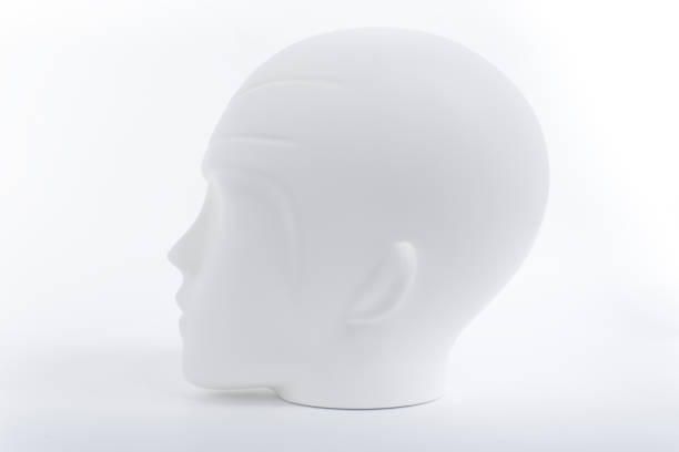 istock White plastic human head from mannequin as soft object with shadows, shades of gray, mild style concept, on white 1090143258
