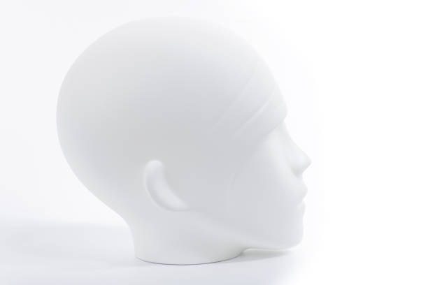 istock White plastic human head from mannequin as soft object with shadows, shades of gray, mild style concept, on white 1090143306