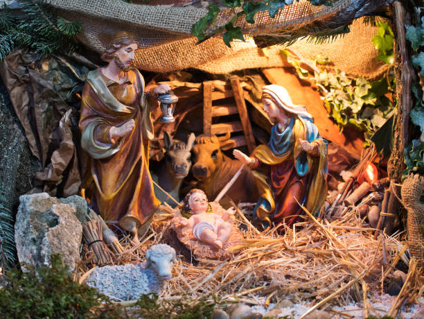 istock Nativity scene Jesus kid statue close up manger 1090152504