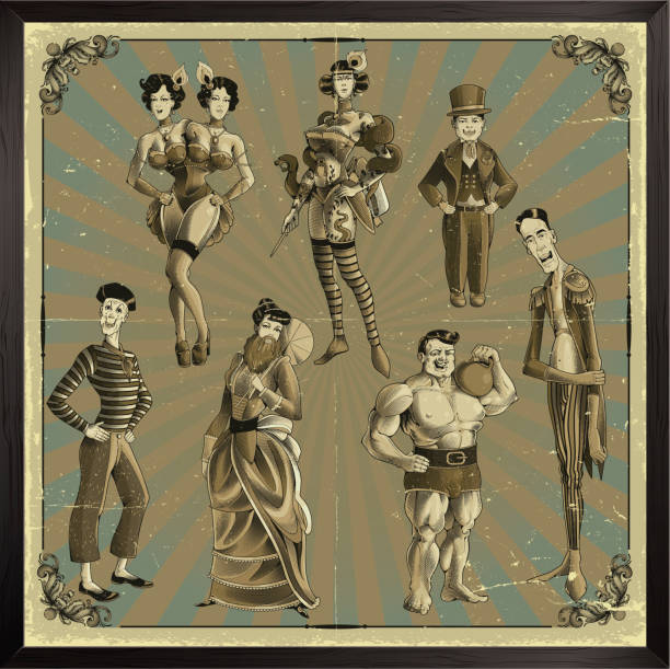 Circus show set. Retro style Circus show characters, in retro style. Eps8 snakes beard stock illustrations
