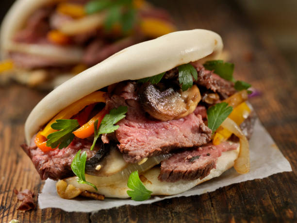 istock Steak and Peppers on Grilled Bao Buns 1090166830