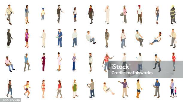Isometric People Bold Color Stock Illustration - Download Image Now - Isometric Projection, People, Illustration