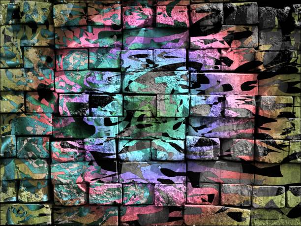 istock Colorful surreal world. Virtual graffiti. Abstract image, drawn on a photo of a brick wall. 1090193542