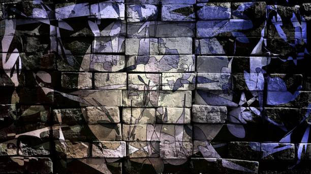 istock Colorful surreal world. Virtual graffiti. Abstract image, drawn on a photo of a brick wall. 1090193606