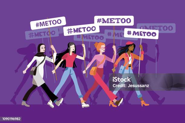 Women In A Metoo March Stock Illustration - Download Image Now - Me Too - Social Movement, Women's Suffrage, Organized Group