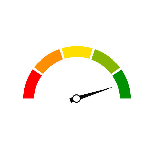 bewertung kundenzufriedenheit meter. verschiedene emotionen. abstrakter begriff grafikelement der partitur, tacho, drehzahlmesser und indikatoren. vektor-illustration. - rudeness aspirations expressing positivity satisfaction stock-grafiken, -clipart, -cartoons und -symbole