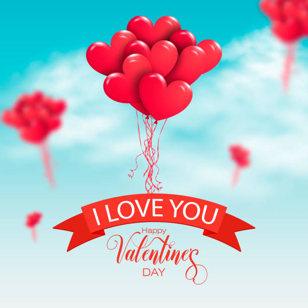 istock Bunch of red air balloons flying in the sky. Happy Valentine's Day. 1090211794