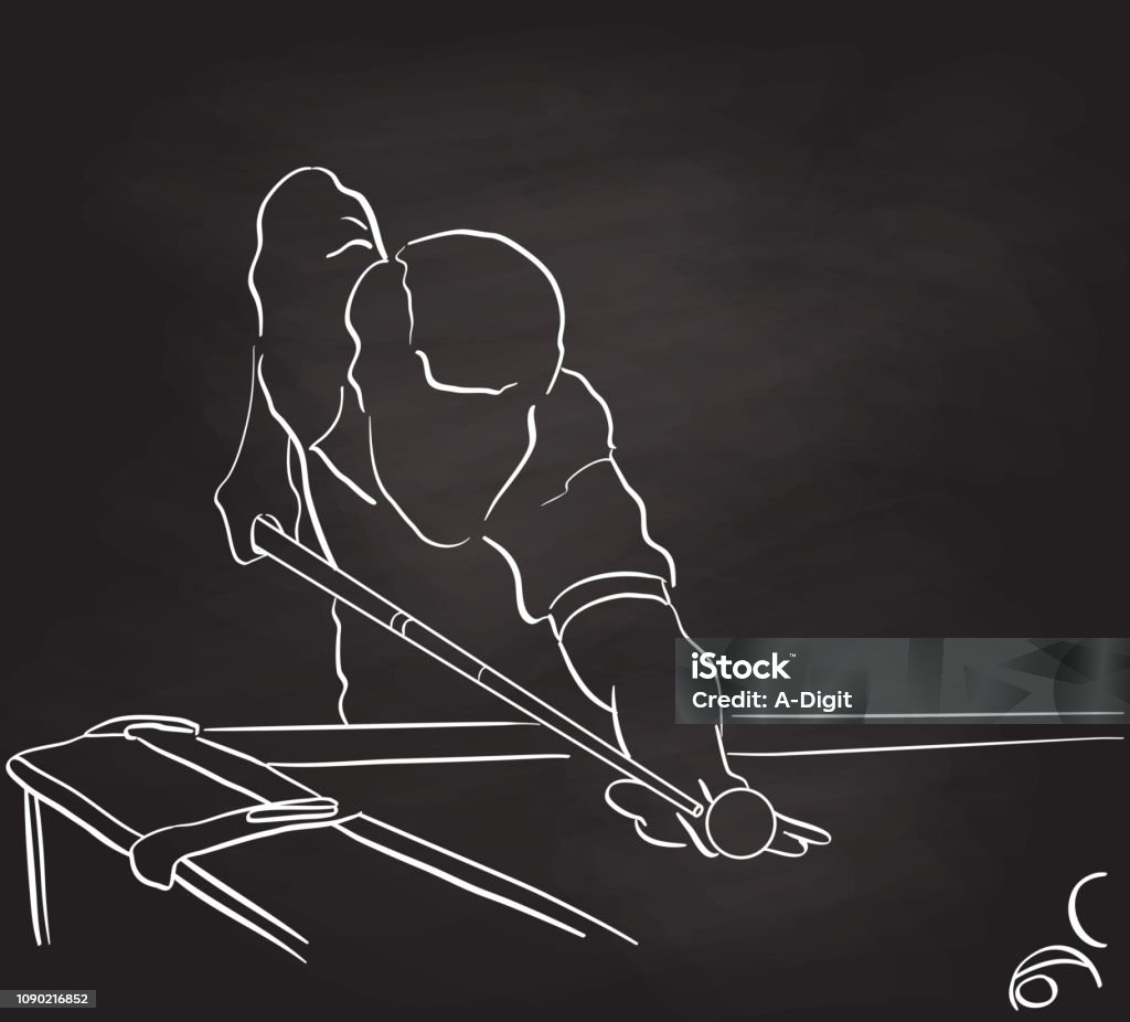 Billiards Hustler Young man playing pool chalkboard illustration Pool - Cue Sport stock vector