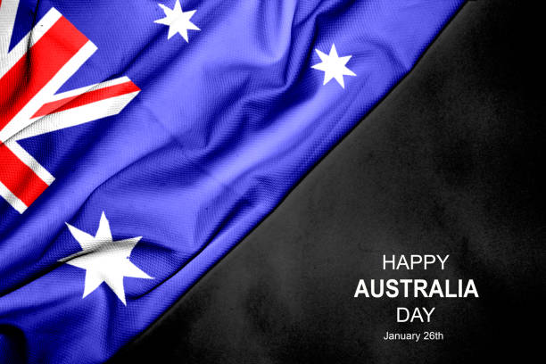 istock Happy Australia Day - January 26th. Australian flag on dark background. 1090228124