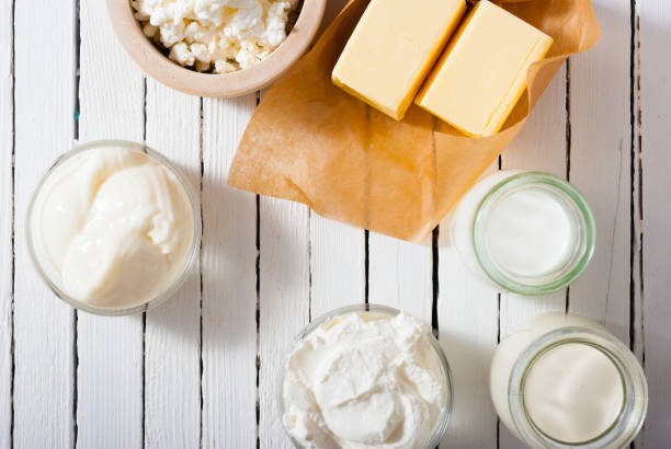 istock Dairy products white wood table 1090240352