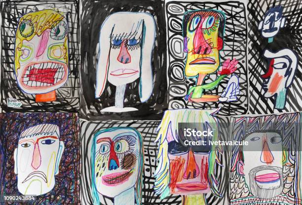 People Stock Illustration - Download Image Now - Child, Drawing - Art Product, Mother