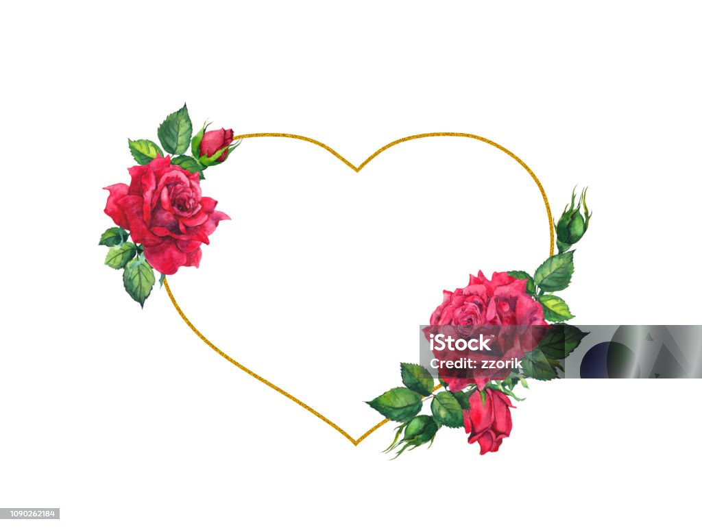 Roses Rouges Avec Cadre Doré De Forme Coeur Carte De Laquarelle Vecteurs  libres de droits et plus d'images vectorielles de Amour - iStock