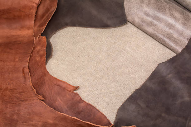 istock Texture of pieces brown leather. Natural material background. 1090269016