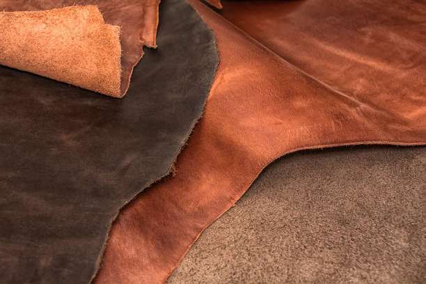 istock Texture of pieces brown leather. Natural material background. 1090269022