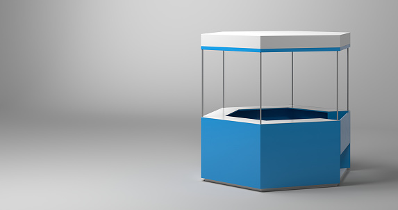 Retail kiosk isolated, original detailed design and 3d rendering. Trade and retail concepts, copy space illustration