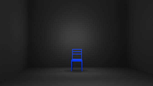 Blue chair in a dark room 3d rendering