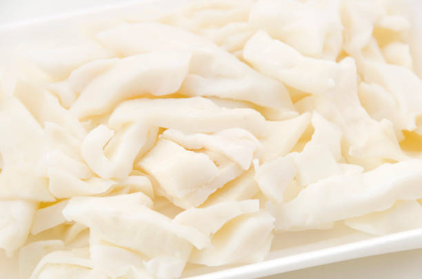 istock Boiled squid in foam tray on white background 1090289460