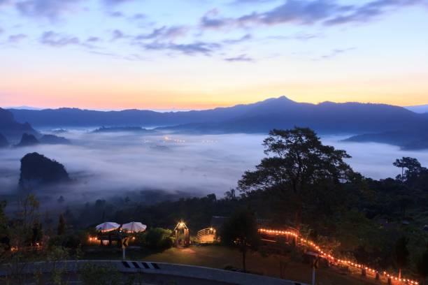 istock Clouds and mist covered at the top of the mountain. 1090290134