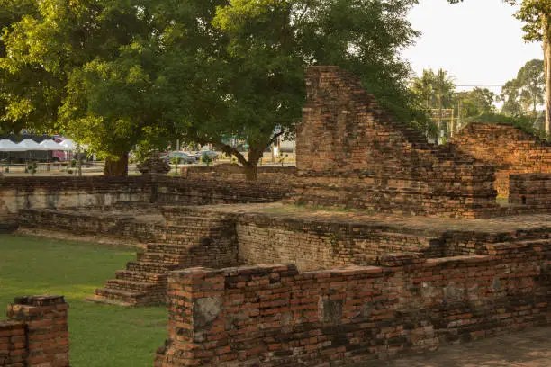 The ruins of a temple in Wat Pho Prathap Chang, Phichit historian park ,The landmark in Phichit province Thailand.