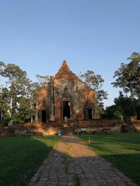 Old Temple buddha in Thai temple (Wat Thai) Phichit historian park, The landmark in Phichit province Thailand.