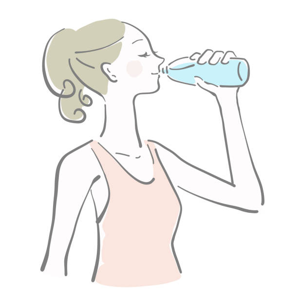A woman drinking water A woman drinking water drinking water illustrations stock illustrations