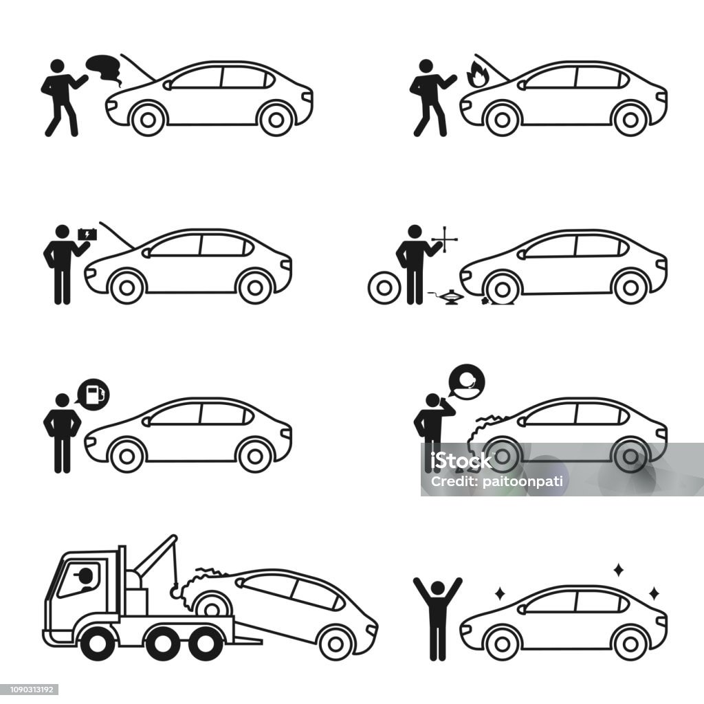 Biểu Tượng Câu Chuyện Vấn Đề Xe Hơi Đặt Hình Ảnh Minh Họa Màu Đen ...