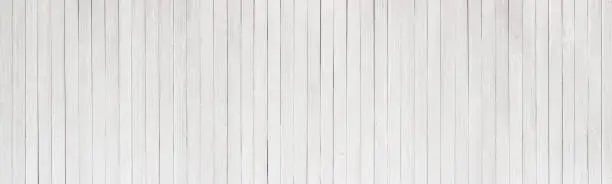 Photo of Wood table painted white, wooden texture of a panoramic view