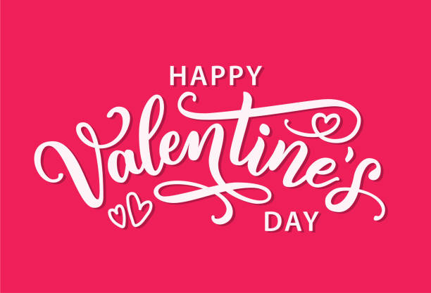 Happy Valentines Day hand drawn text greeting card. Vector illustration. Happy Valentines Day with hearts shape greeting card on pink background.  Calligraphic design for print cards, banner, poster. Hand drawn text lettering for Valentines Day Vector illustration valentine s day holiday stock illustrations