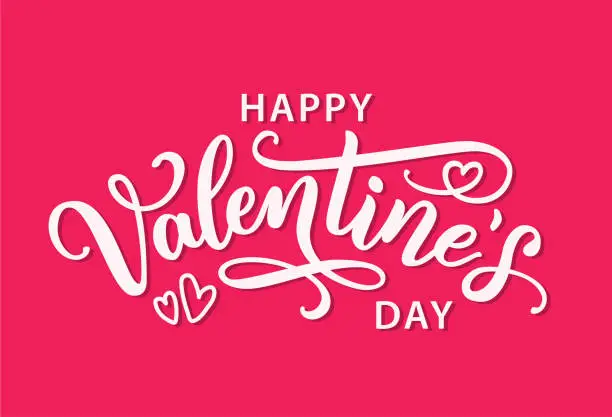 Vector illustration of Happy Valentines Day hand drawn text greeting card. Vector illustration.