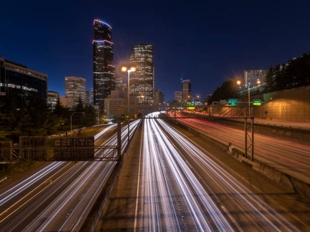 istock exposure of car trails on the Interstate-5 Expressway in Seattle, Washington. 1090340052