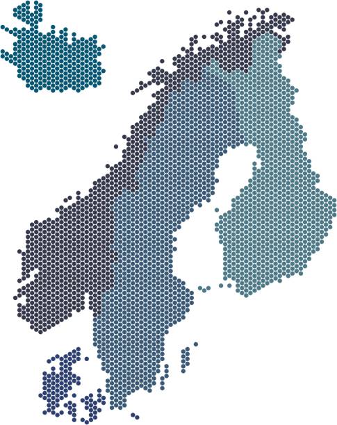 흰색 바탕에 원형 모양 북유럽 카운티 지도입니다. 벡터 일러스트입니다. - sweden map stockholm vector stock illustrations