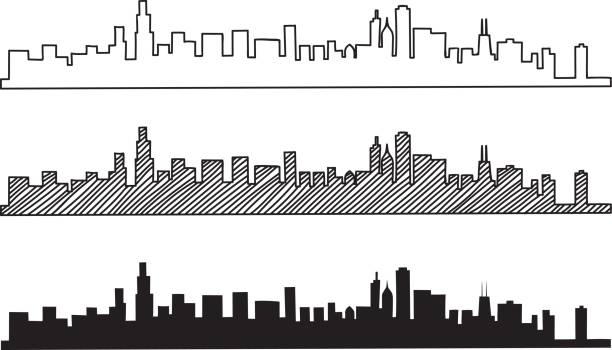 illustrations, cliparts, dessins animés et icônes de croquis de mains libres horizon de chicago. - skyscraper skyline built structure business