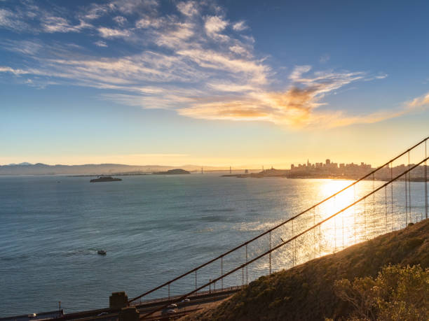 istock Panoramic view,Golden Gate Bridge,Bay Bridge,San Francisco skyline,at sunset 1090342972