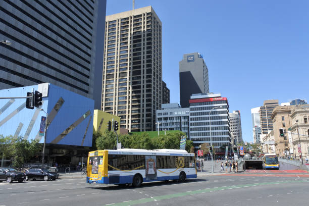 BRISBANE - JAN 02 2019: Traffic on Brisbane Queen Street. Brisbane is the capital city of Queensland state Australia.