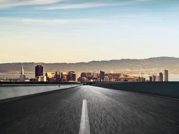 the motor racing track,san francisco skyline in the background