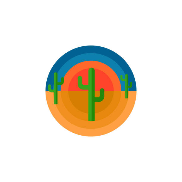 Cactus desert and sun round emblem t-shirt print or sticker design typography vector illustration. Arizona state or Mexican landscape stylized .