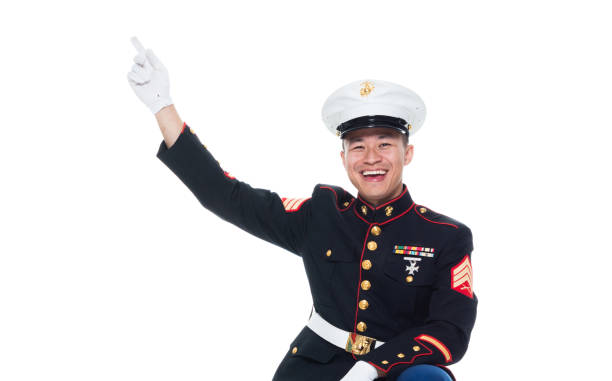 istock US Marine in uniform and pointing 1090349062