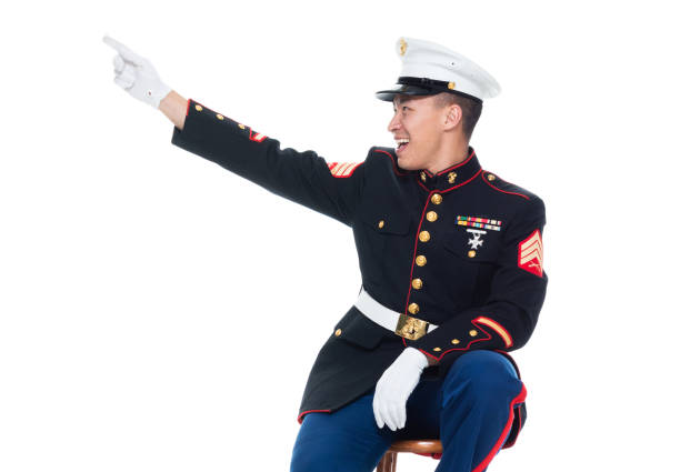 istock US Marine in uniform and pointing 1090349222