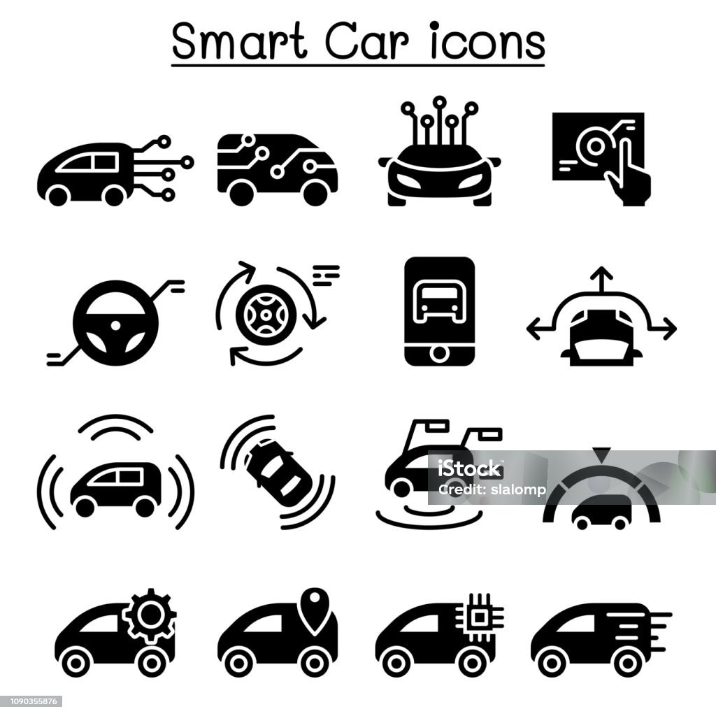 Набор иконок смарт-автомобилей - Векторная графика Иконка роялти-фри